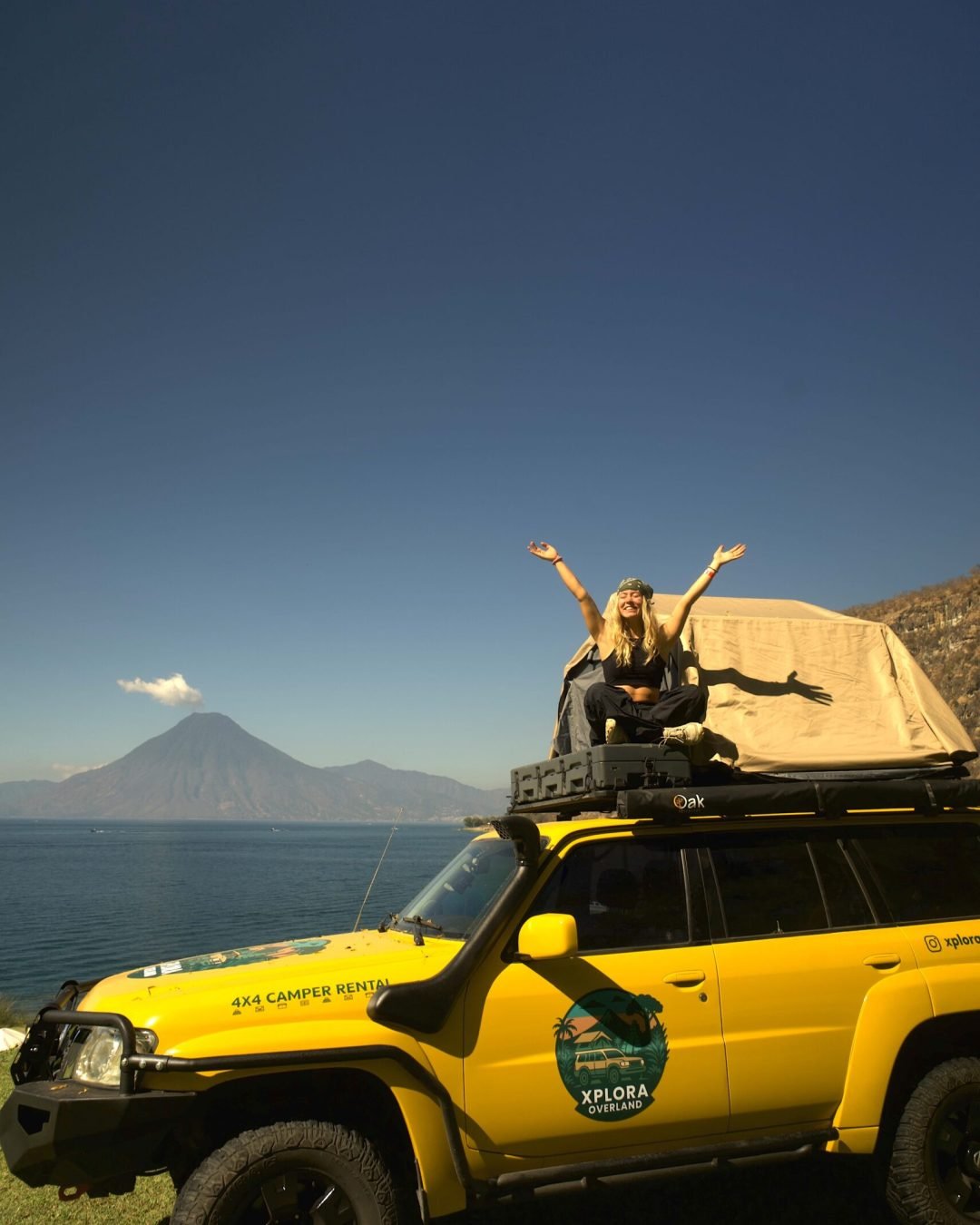 camping at lake Atitlan in a rental 4x4 overland vehicle in Guatemala